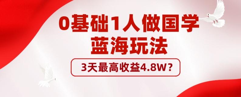 0基础1人做国学蓝海玩法，3天最高收益4.8W？-511资料网