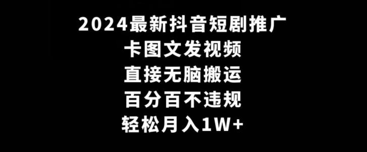 2024最新抖音短剧推广，卡图文发视频，直接无脑搬，百分百不违规，轻松月入1W+【揭秘】-511资料网