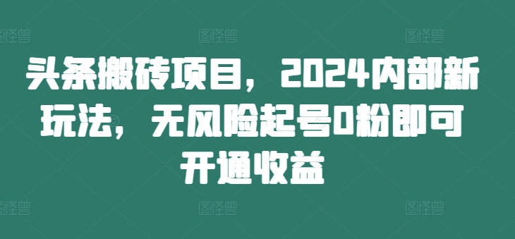 头条搬砖项目,2024内部新玩法,无风险起号0粉即可开通收益-511资料网