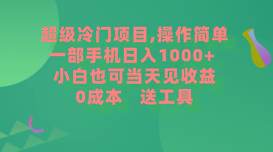 (9291期)超级冷门项目,操作简单，一部手机轻松日入1000+，小白也可当天看见收益-511资料网