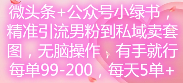 微头条+公众号小绿书，精准引流男粉到私域卖套图，无脑操作，有手就行，每单99-200，每天5单-511资料网