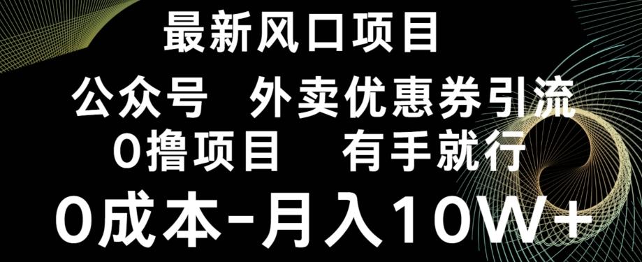 最新风口，0撸项目，抖音外卖公众号，优惠券引流，0成本月入10W+-511资料网