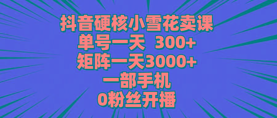 (9551期)抖音硬核小雪花卖课，单号一天300+，矩阵一天3000+，一部手机0粉丝开播-511资料网